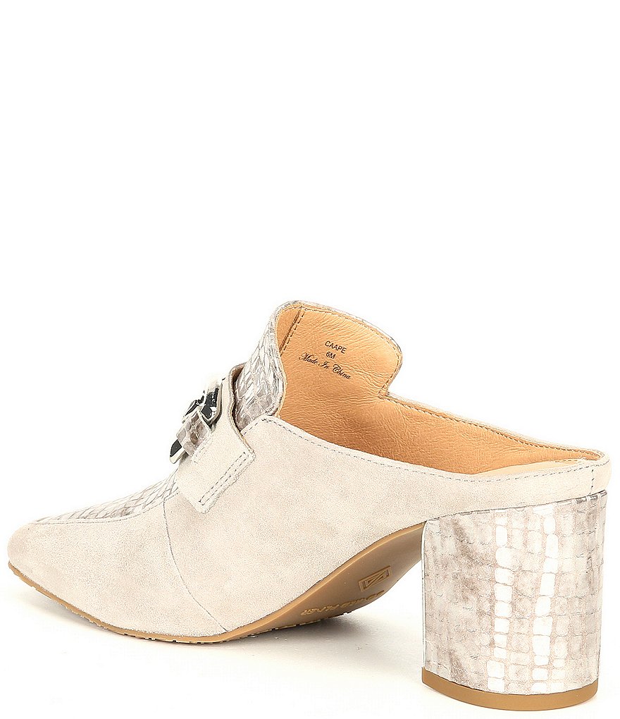 Donald Pliner Caape Suede Croco Print Chain Strap Mules