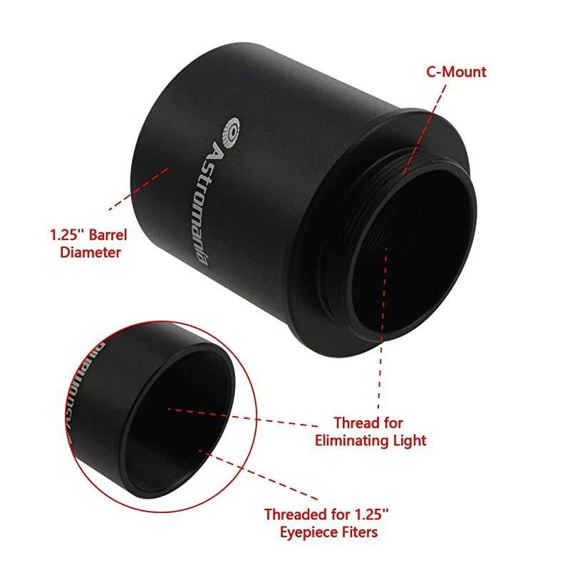 C Mount to 125 Video Camera Barrel Adapter Telescope Astrophotography