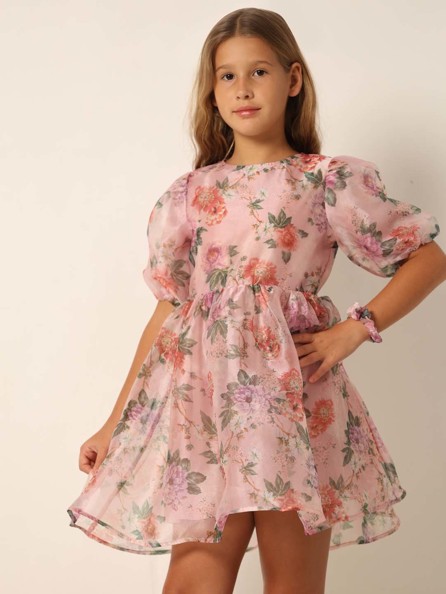 VERO MODA GIRL Pink & Green Floral Print Dress