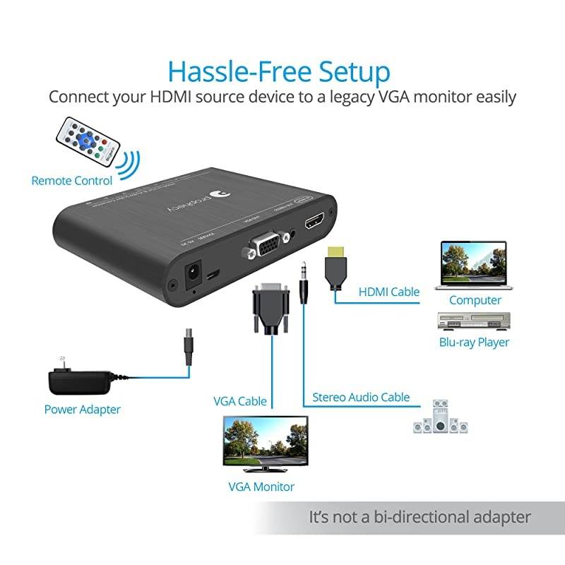 Prophecy HDMI to VGA Frame Rate Converter Scaler and Adapter with Audio &ndash; 1080p, 1920x1200, Analog Stereo Audio, Advanced Scaling, Firmware Upgradeable (PRO-ScalerHD2V)
