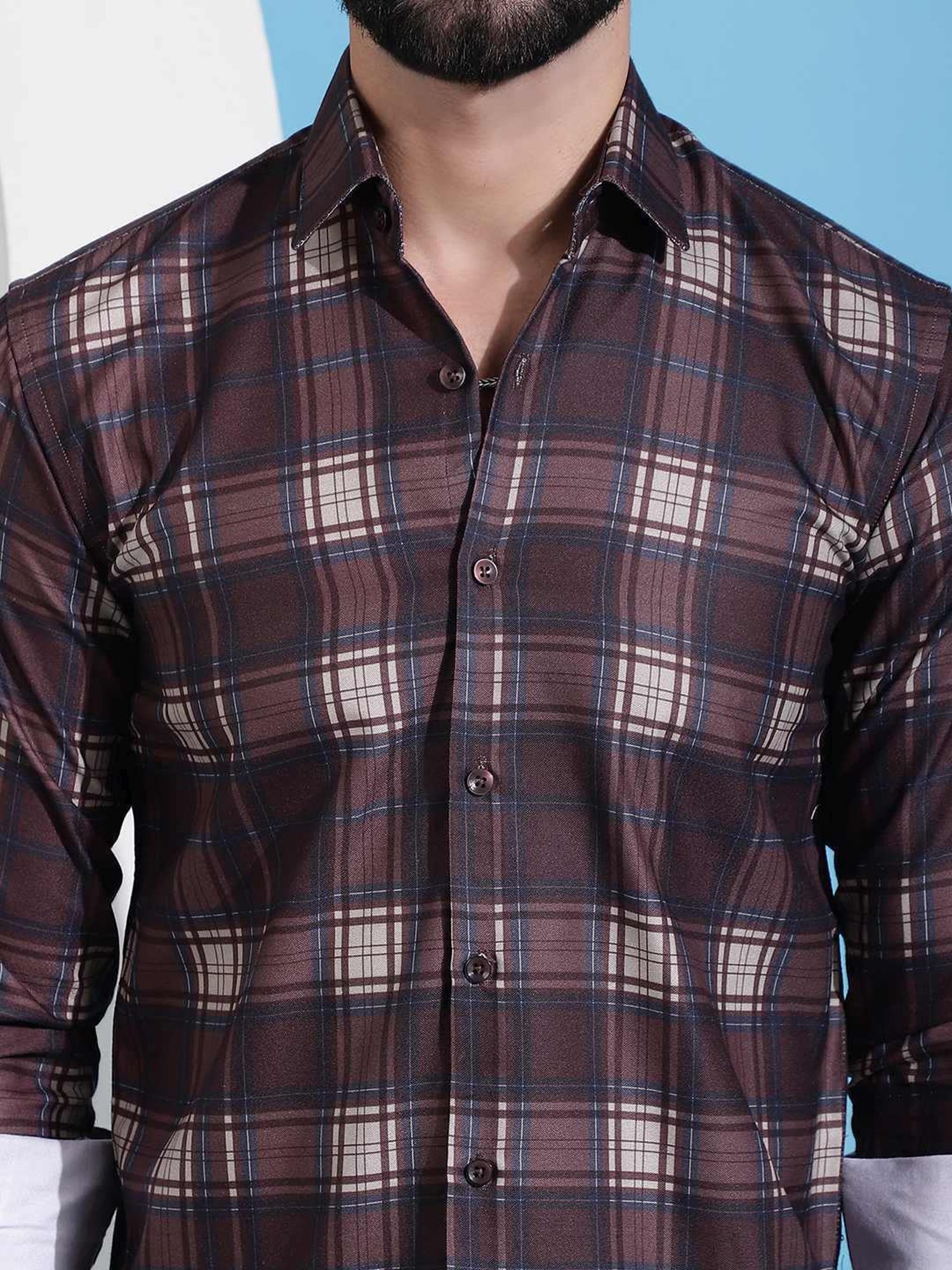 Indian Needle Coffee Regular Fit Checks Shirt