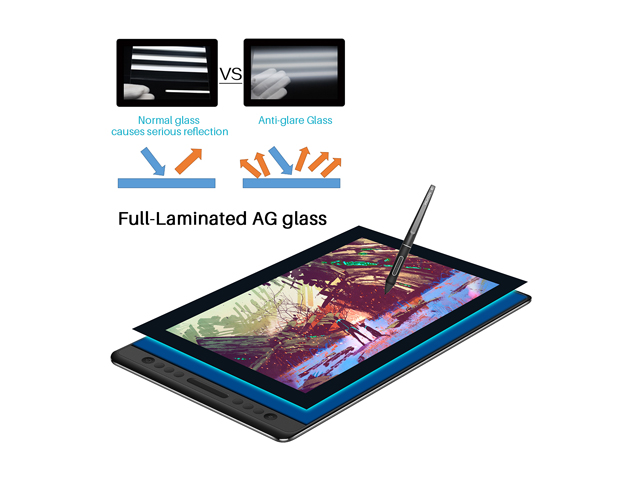 Huion Pro 16 Drawing Tablets with Screen 15.6 Inch Pen Display Graphic Monitor, Battery-Free Pen with 8192 Levels Pressure, 1 Touch Bar and 6 Express Keys(No Stand)