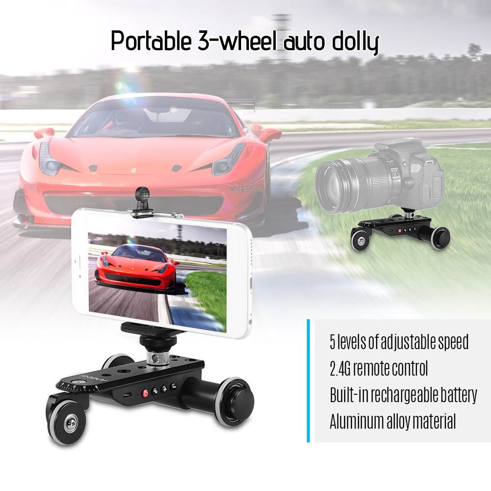 Andoer PPL-06S Pro Auto Dolly Motorized Video Slider Skater 5 Speeds Adjustable Aluminum Alloy Max. Load 4kg with USB Rechargeable Battery 2.4G Remote Control Phone Holder for Smartphone Action Camera