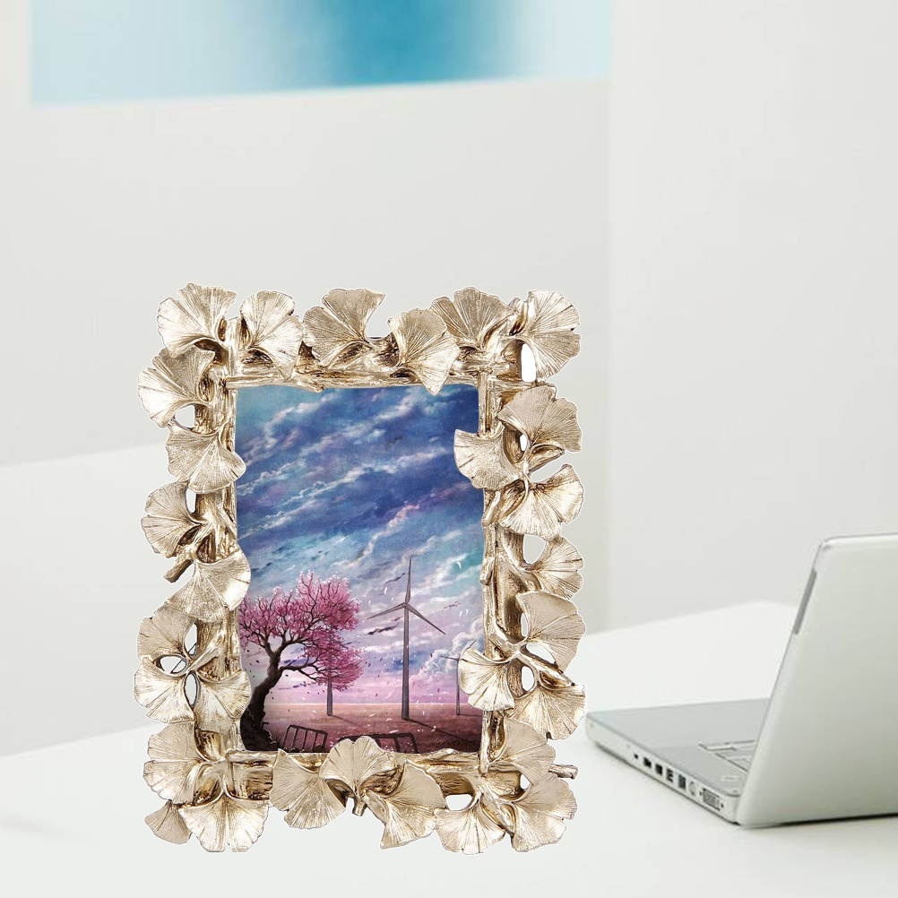 Photo Frame European Retro Resin Gold Ginkgo Leaf Photo Frame Decorative Desktop Picture Frame Study Children Room (Golden)