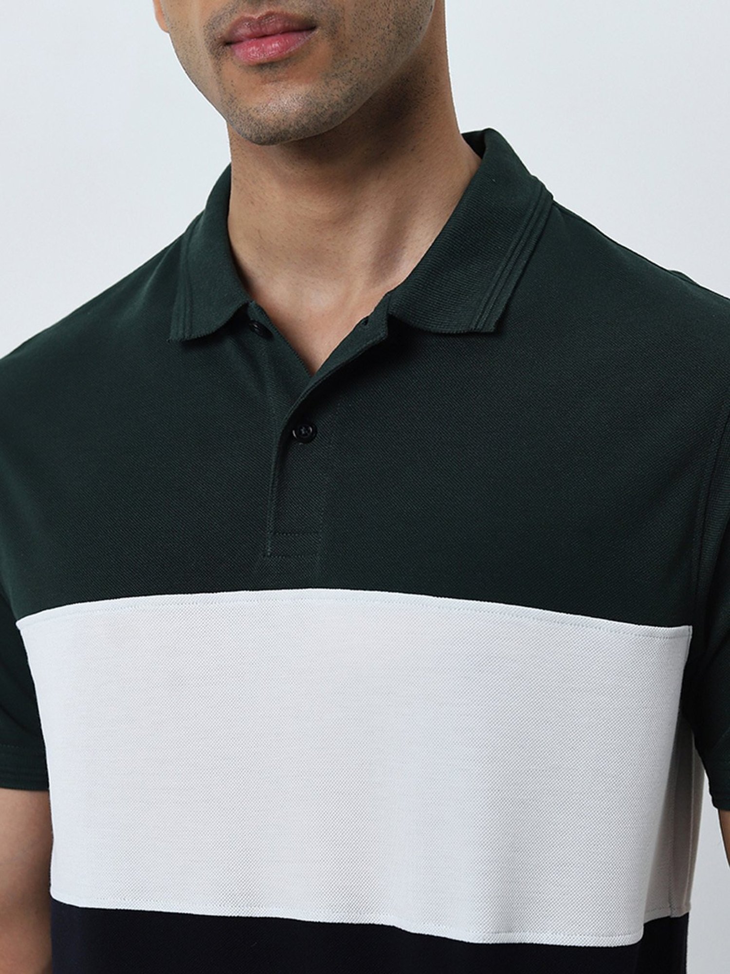 WES Casuals by Westside Dark Green Colour-Blocked Relaxed-Fit T-Shirt