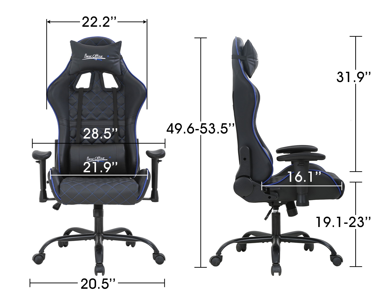PC Gaming Chair Home Office Chair Ergonomic Computer Chair with Lumbar Support Headrest Adjustable Armrest Rolling Swivel E-Sports Racing Chair Desk Task Chair Blue