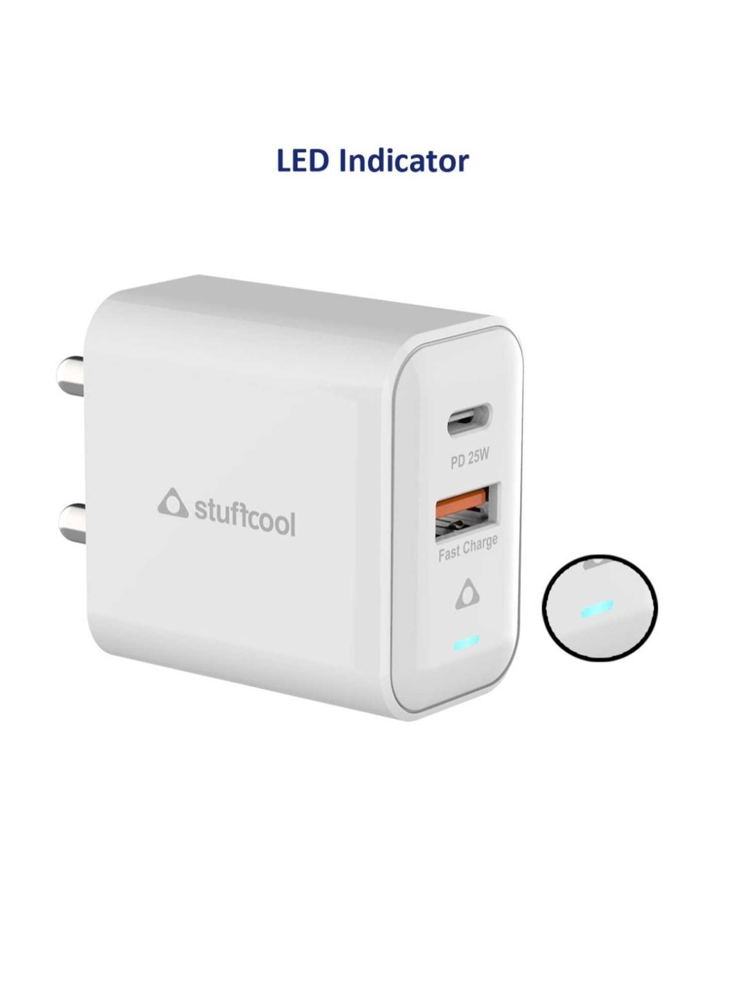 Stuffcool Flow PPS 25W Type-C PD + USB-A Dual Port Wall Charger (White)