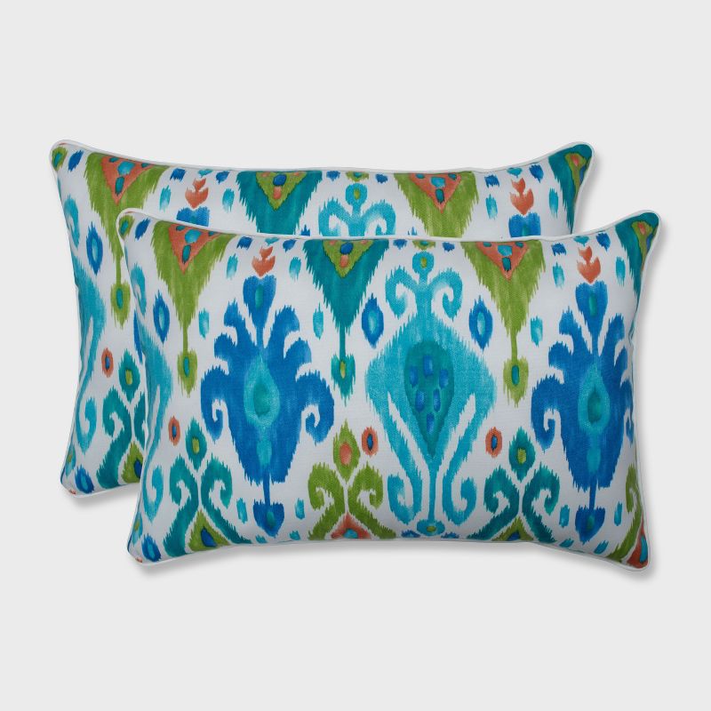 2pk Paso Caribe Oversized Rectangular Outdoor Throw Pillow Blue - Pillow Perfect