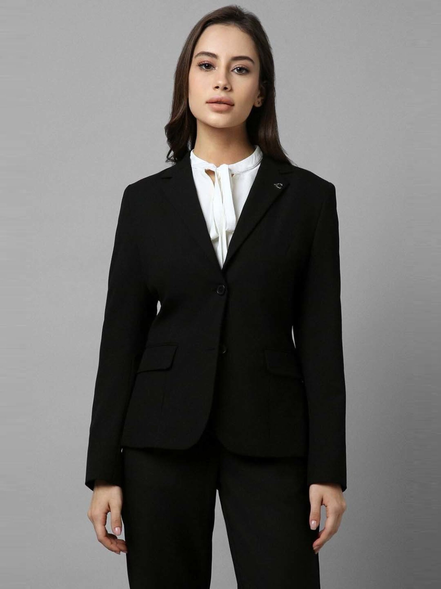 Allen Solly Black Plain Formal Blazer