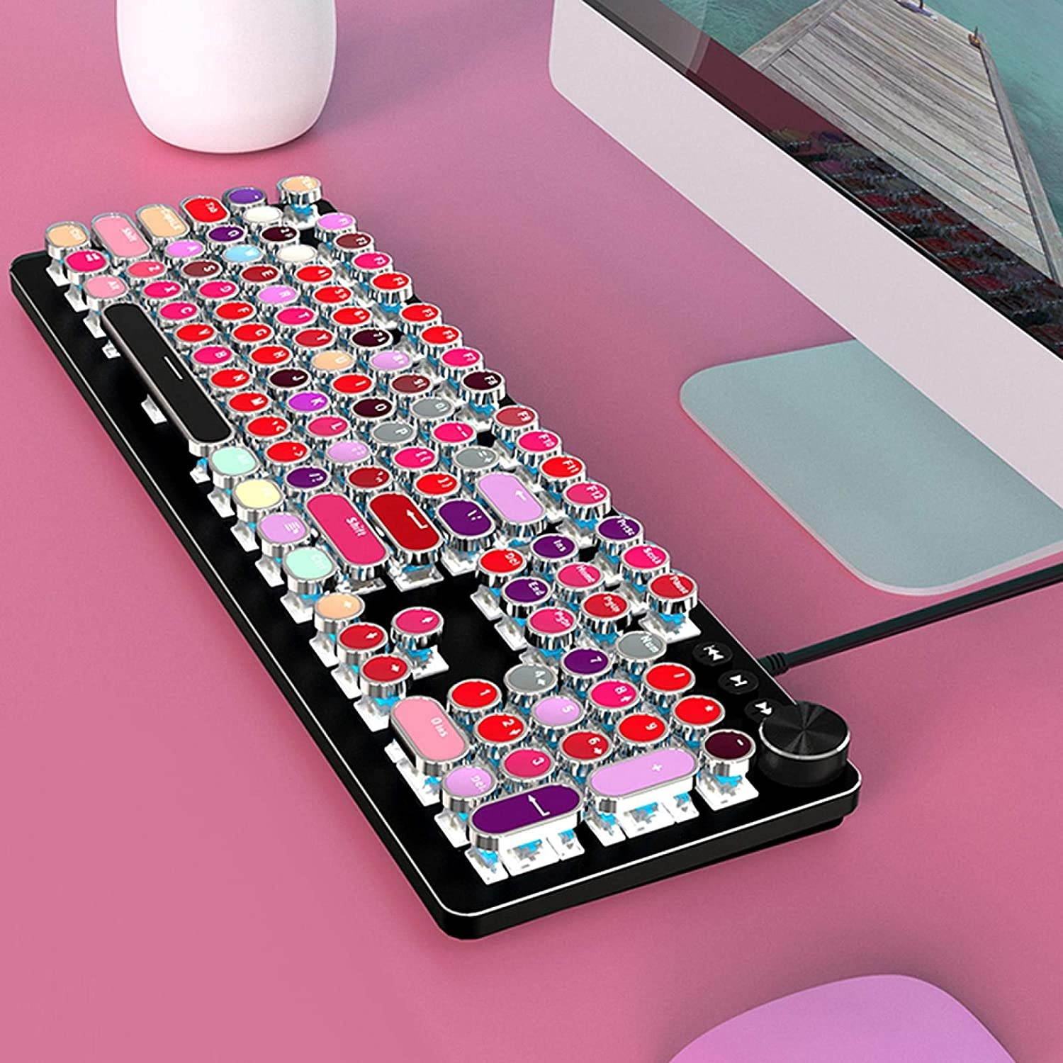 White Wired Keyboard Lipstick Keyboard Fashion Mechanical Keyboard Vintage Ergonomics Backlight Wired Keyboard for PC for Desktop for Computer