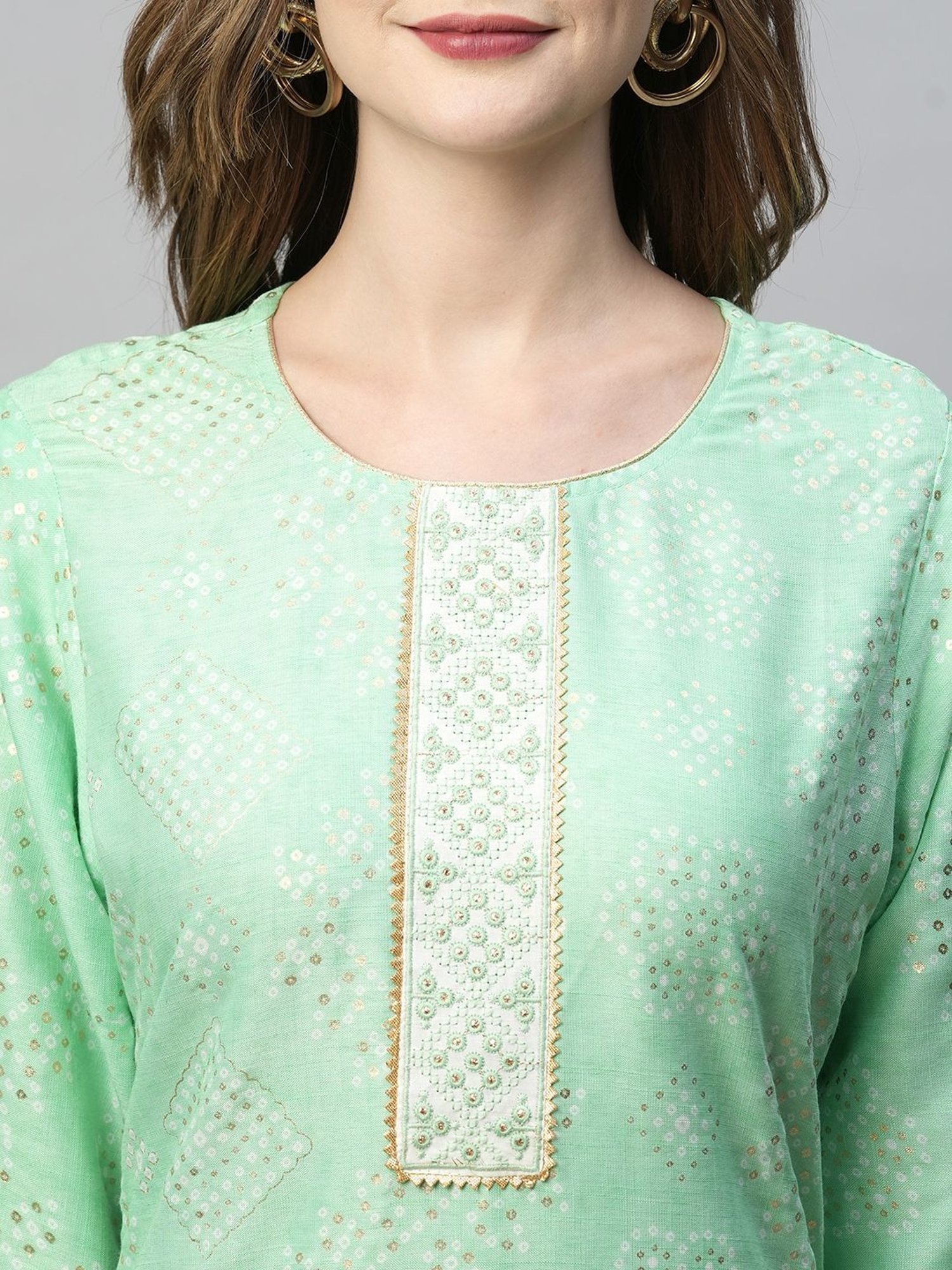 KIANA Green Printed Straight Kurta