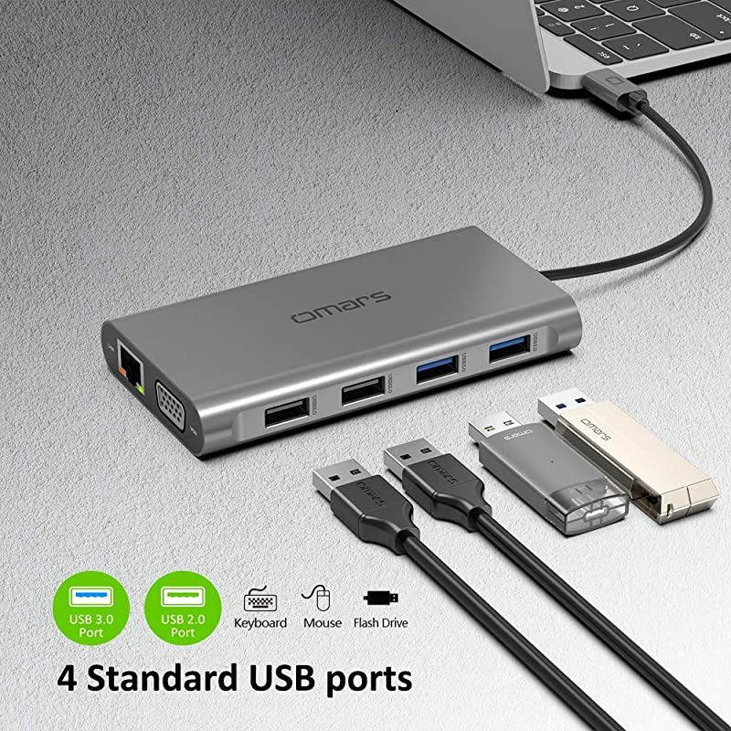 USB C Docking Station Dual Monitor 11 in 1 Triple Display USB C Hub 4K Type C Adapter for Laptop HP Dell MacBook Pro and Windows 2HDMI VGA PD30 SD TF Card Reader Gigabit Ethernet 4USB Ports