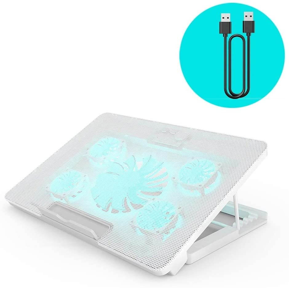 MYBA Laptop Cooling pad Laptop Cooling Pad, 5 Fans Notebook Cooling Pad 2400 RPM and LED Lights 2 USB Ports 6 Angle Adjustable Laptop Cooler Fits 12"-17" Laptop Cooler (Color : Blue)