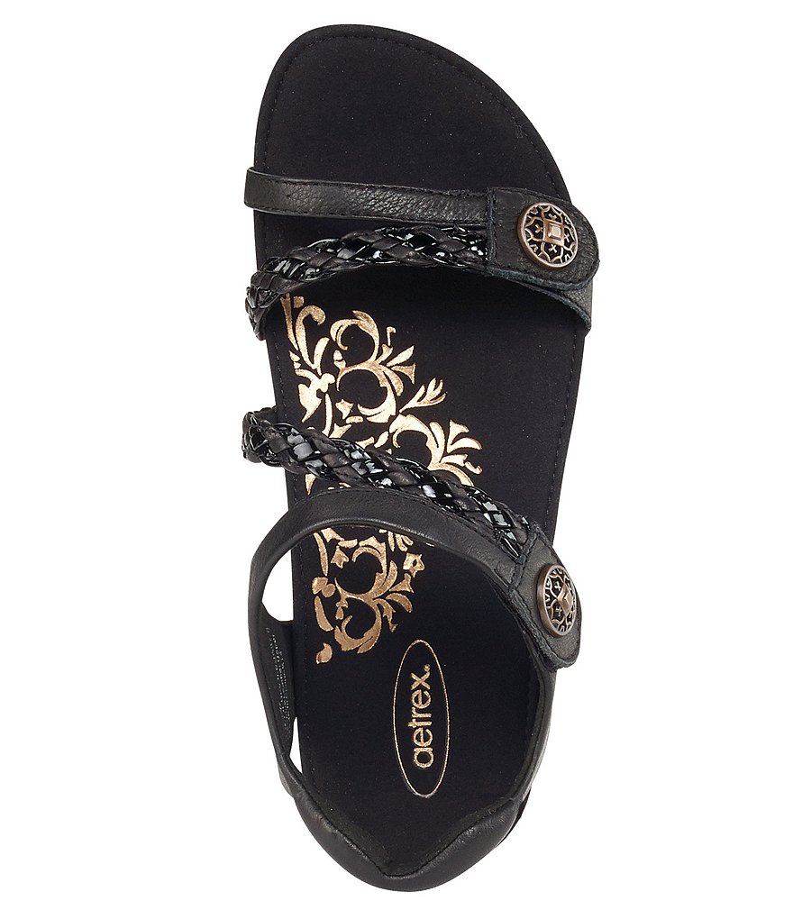 Aetrex Jillian Braided Leather Cork Wedge Sandals
