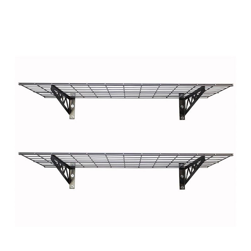 SafeRacks 24 x 48 Inch Garage Wall Shelf Two-Pack with Bike Tire Hooks, Gray