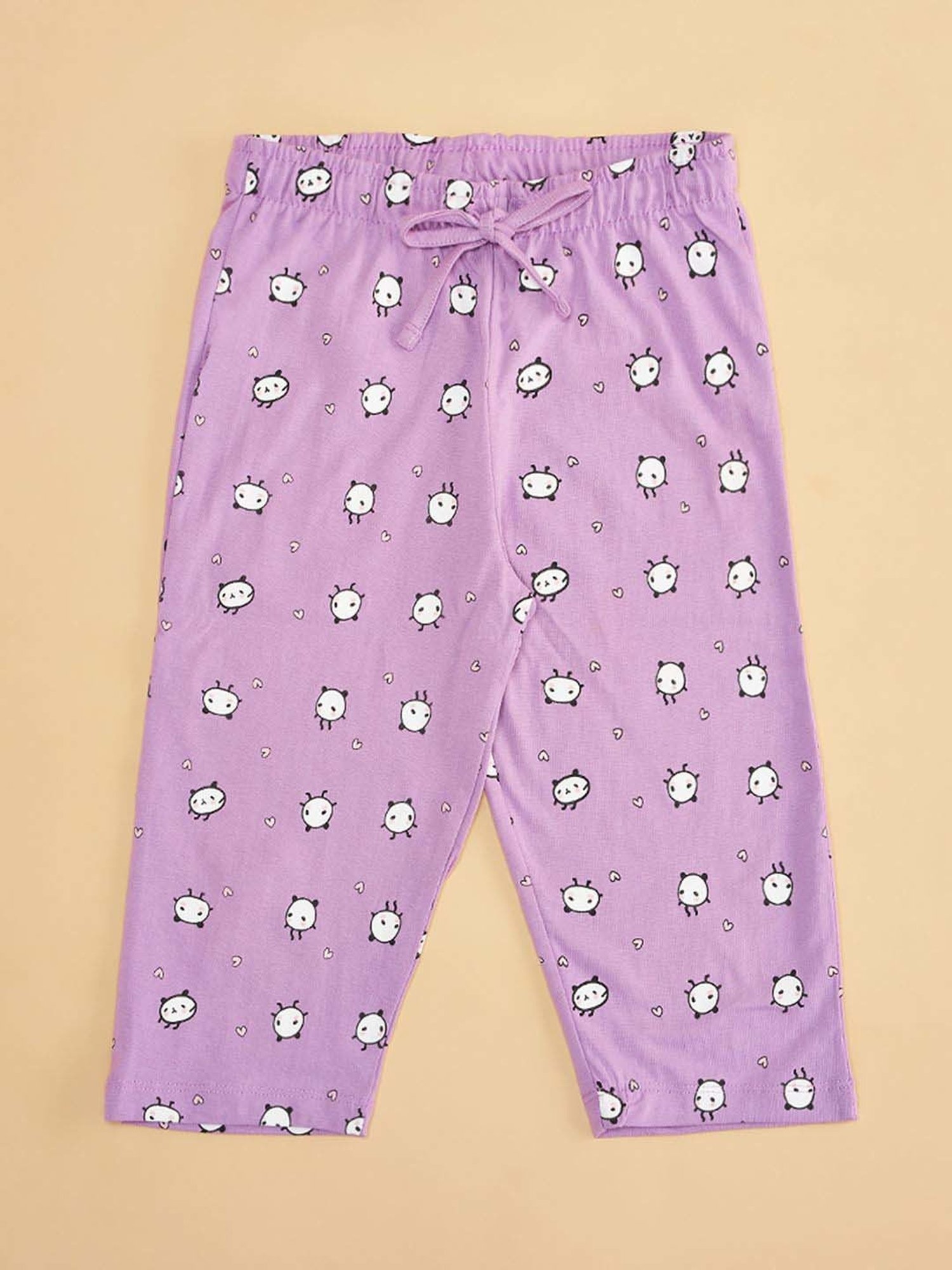 YU by Pantaloons Girls Lilac & Black Cotton Printed Pajamas (Pack of 2)
