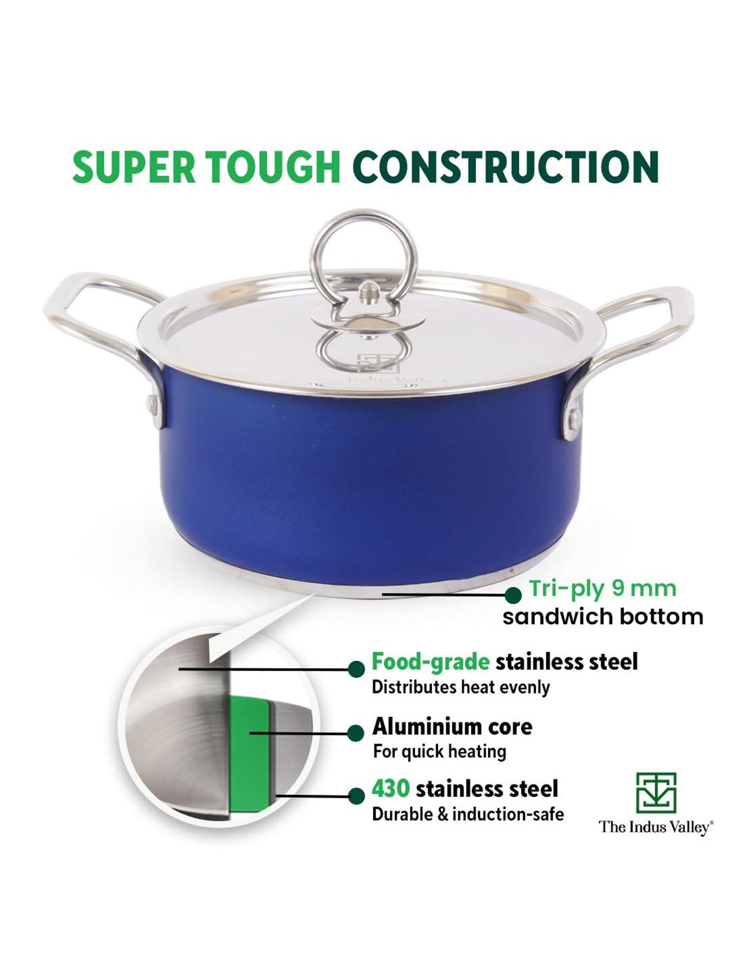 The Indus Valley Silver Stainless Steel Stock Pot with steel Lid (Dia:16.5cm, 1.9L)