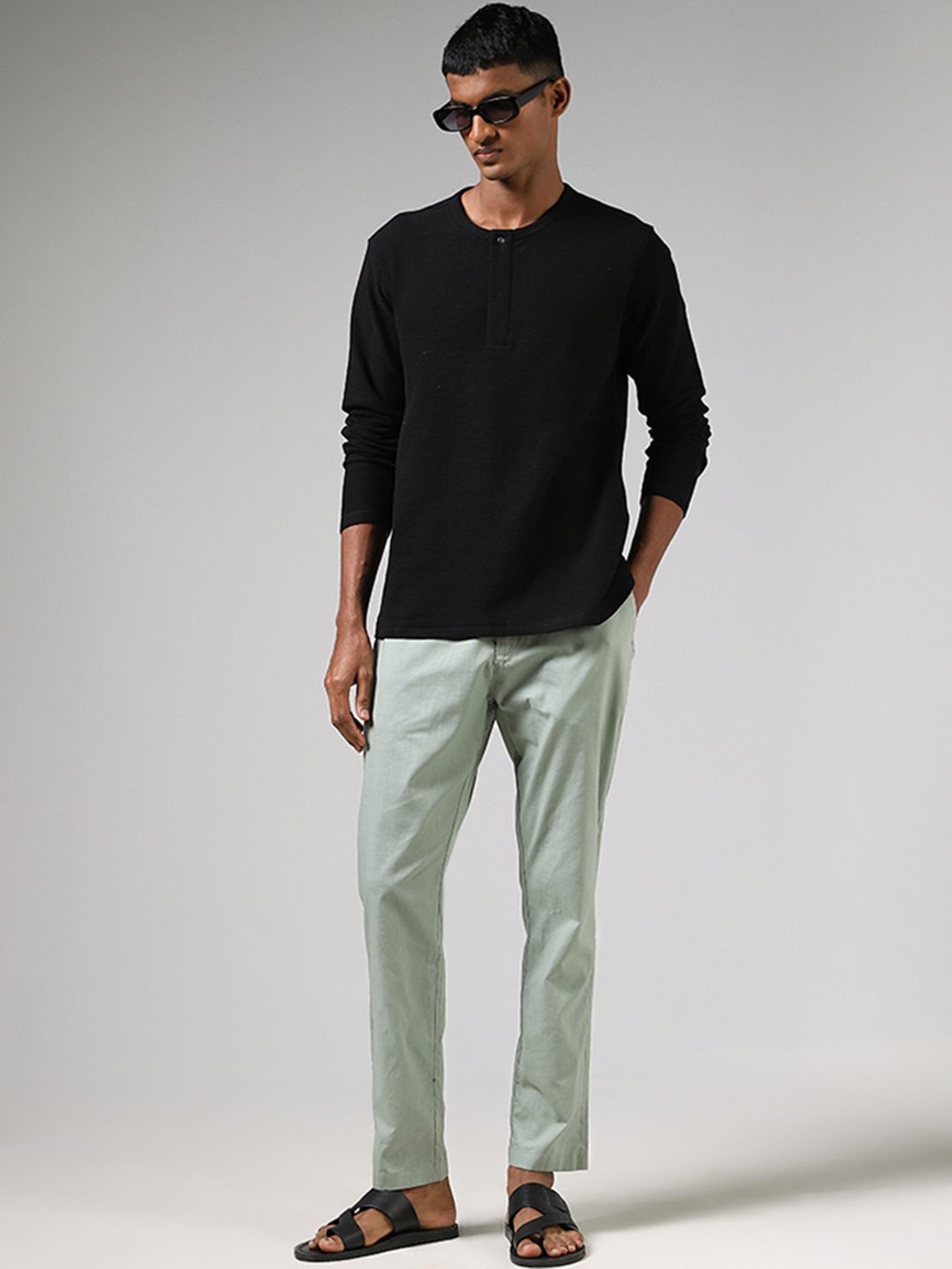 ETA by Westside Black Henley Neckline Slim Fit T-Shirt