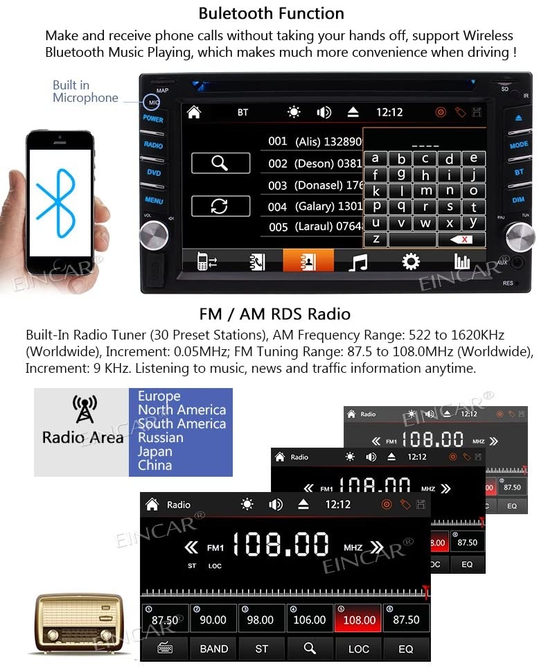 6.2" Touch Screen Car Stereo Double Din Car DVD Player GPS Navigation 2 Din in Dash Bluetooth FM/AM RDS Radio Receiver 1080P Video CD/TF/USB/AUX-in/Subwoofer/SWC+Remote Control-Free Rear View Camera