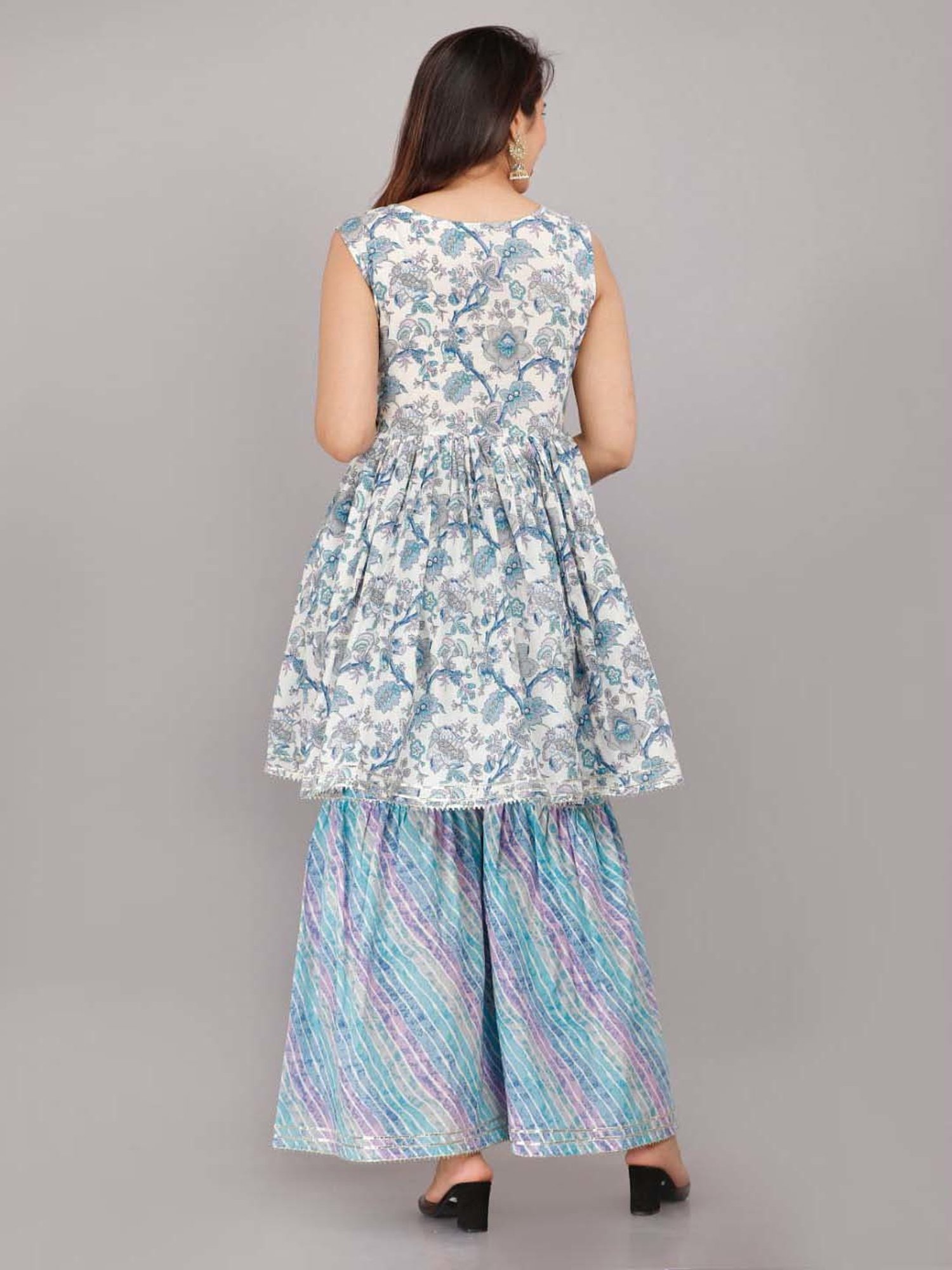 HIGHLIGHT FASHION EXPORT Blue Cotton Embellished Kurta Sharara Set With Dupatta