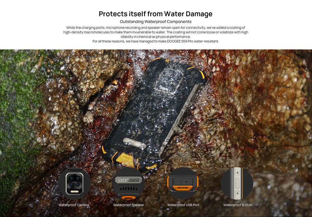 DOOGEE S59 Pro Unlocked Rugged Smartphone 10050mAh Battery 4GB + 128GB Unlocked Cell Phones 2W Loud Speaker 16MP Camera Android 10 5.71" Screen Helio P22 Waterproof Phone Face Fingerprint Unlocking