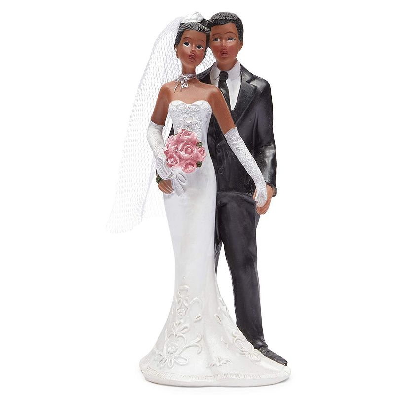 Juvale African American Bride & Groom Figurines Wedding Cake Topper, Wedding Party Cake Decorations Gifts