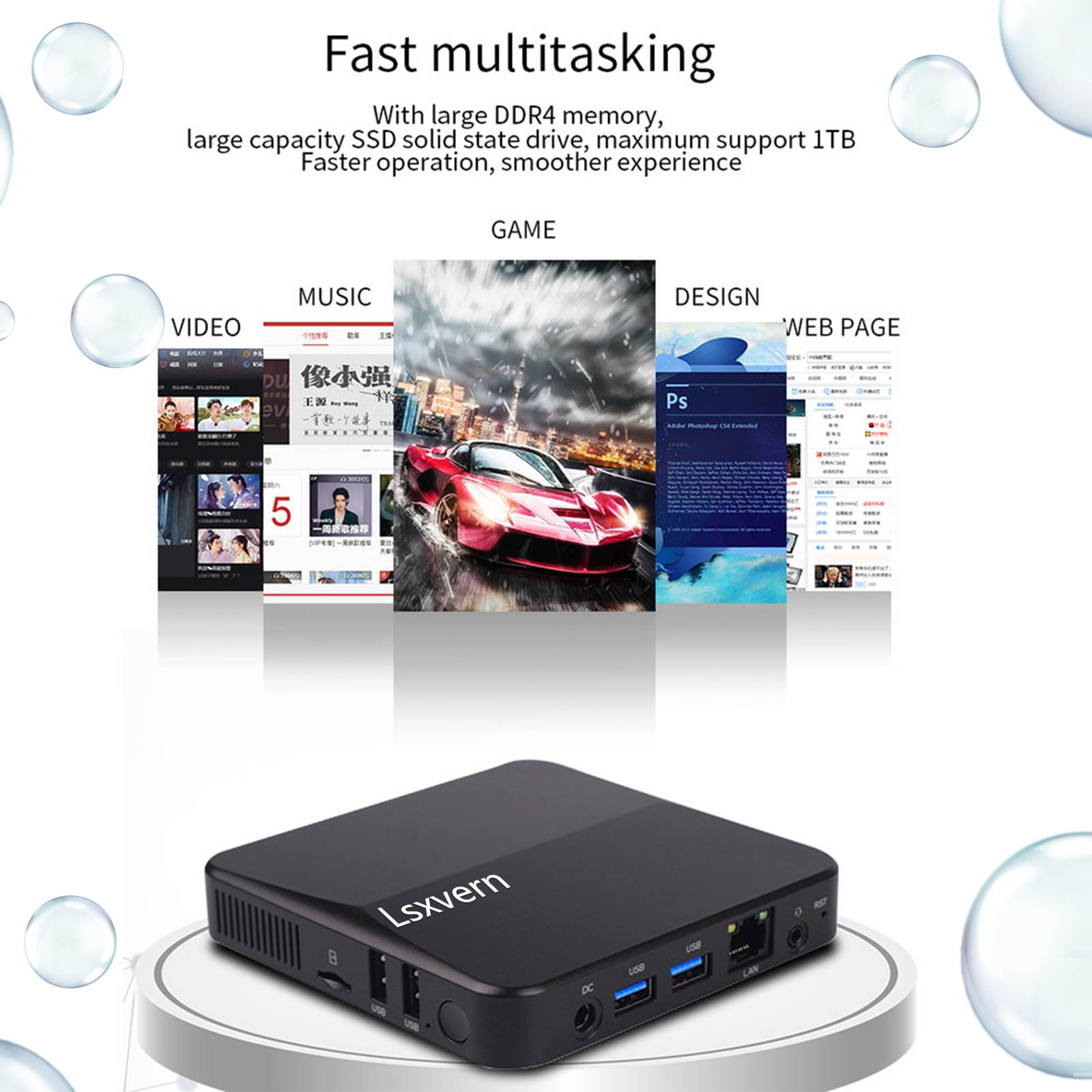 Lsxvern Mini PC, Portable Computer with Intel J4115, Intel UHD Graphics 600-605, DDR4 8GB RAM 256GB SSD, Win10, WIFI, Bluetooth