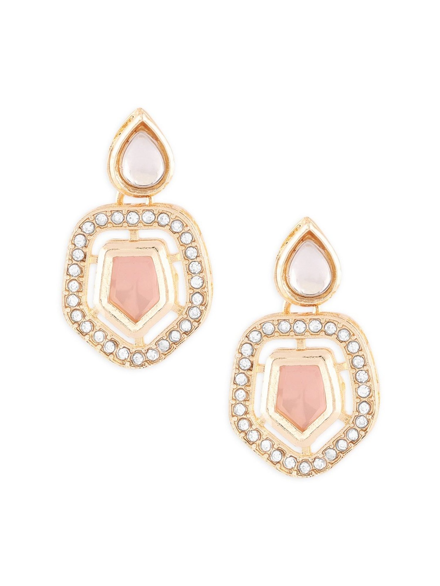 Zaveri Pearls Pink Stones Dazzling Austrian Diamonds Pearls Necklace Earring & Ring Set-ZPFK17286