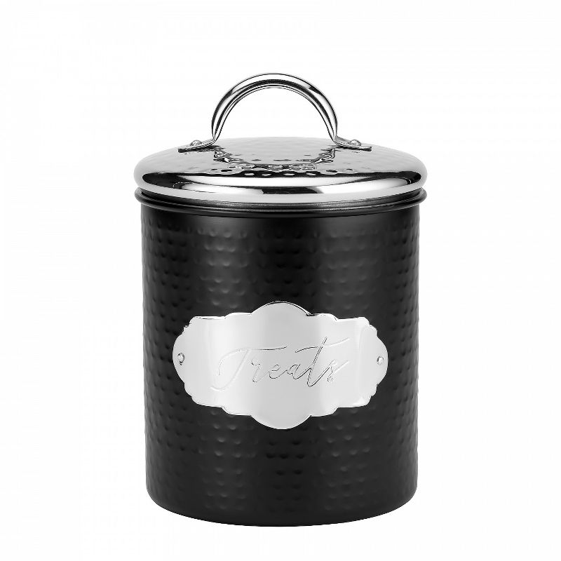 Amici Pet 40 & 118 oz 2 Size Set Cavalier Metal Treats Canisters Black/Silver