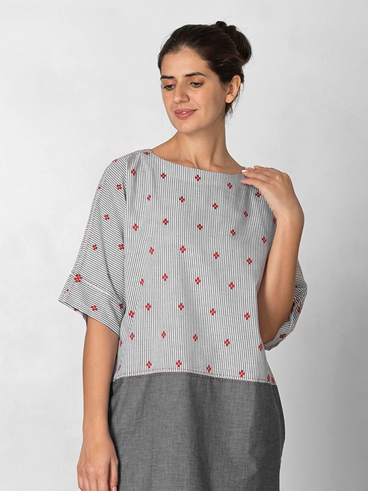 The Calm Collective Grey Embroidered Night Dress