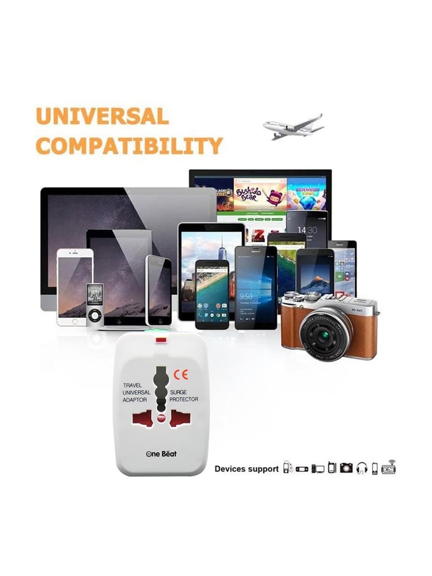 One Beat Universal Travel Adapter 100V-240V Plug (White)