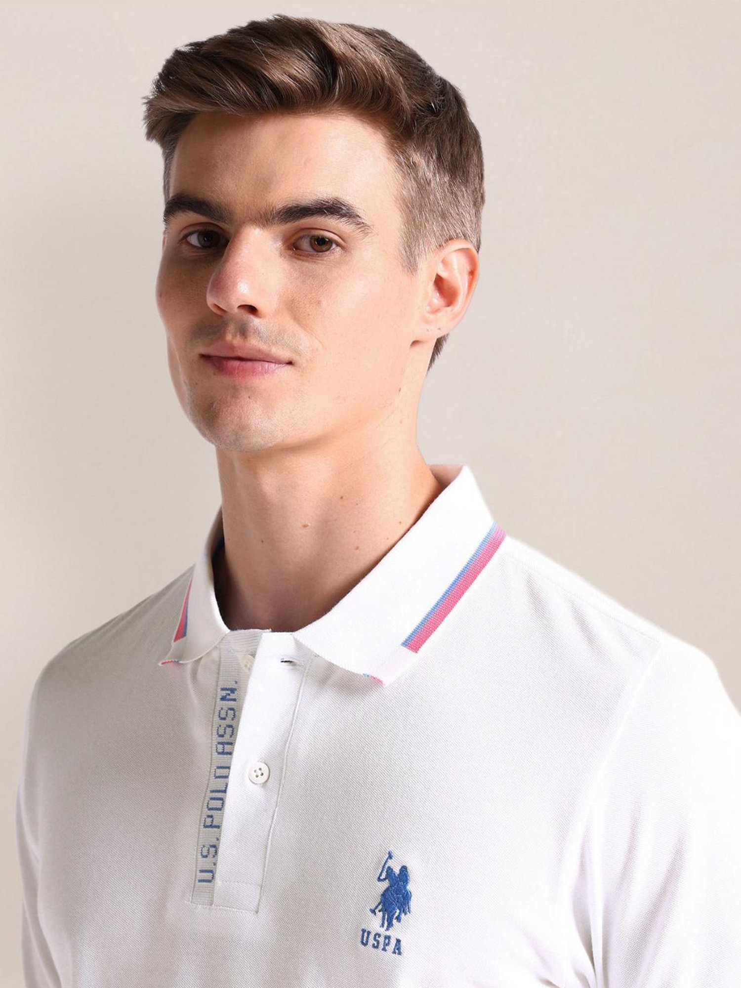 U.S. Polo Assn. White Cotton Slim Fit Polo T-Shirt