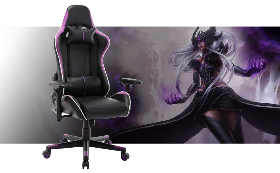 Gaming Chair Ergonomic PU Leather Office Chair High Back Computer Chair Adjustable Back Desk Chair with Adjustable Armrests Headrest and Lumbar Support