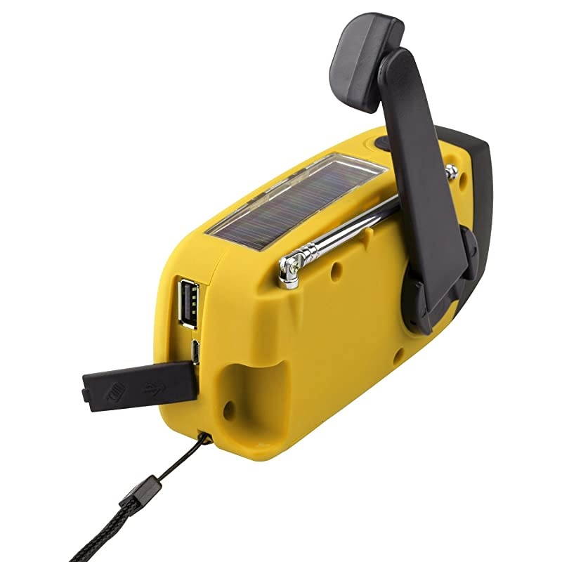 Upgraded Version IS-088U+ Dynamo Solar Hand Crank Self Powered AM/FM/NOAA Weather Radio with LED Flashlight and 1000mAh Emergency Power Bank (Yellow)
