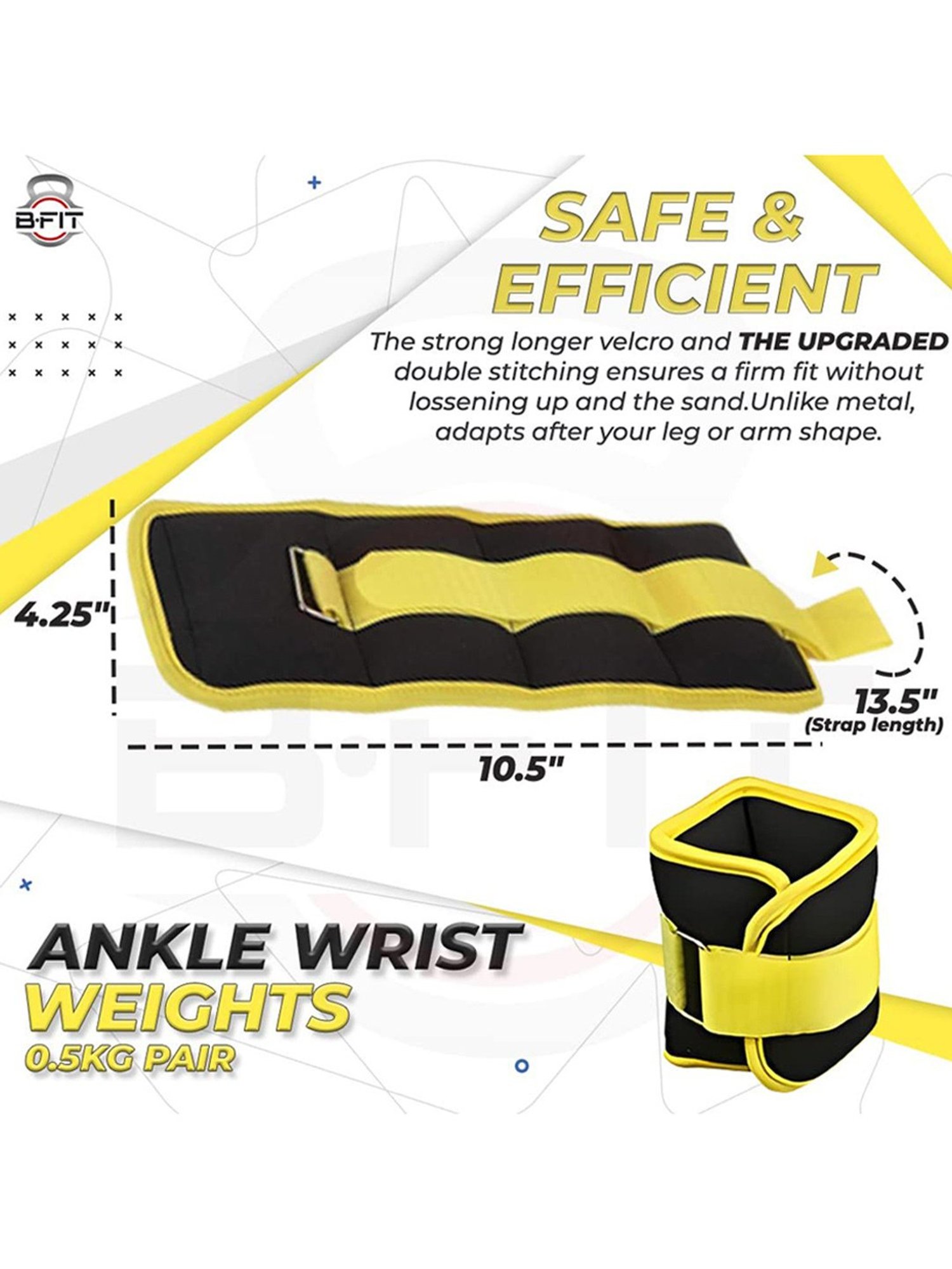 B Fit Fully Adjustable Ankle/Wrist Weight Pair with Adjustable Straps (Black)