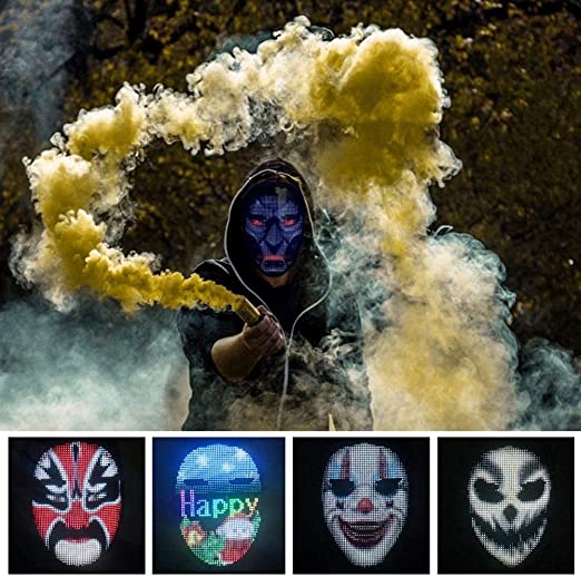LED Mask with App Bluetooth Programmable, USB Rechargeable Light up Halloween Christmas Cosplay Costume Party Personalized Smart Facial Cool Full Masks for Adults Men Women
