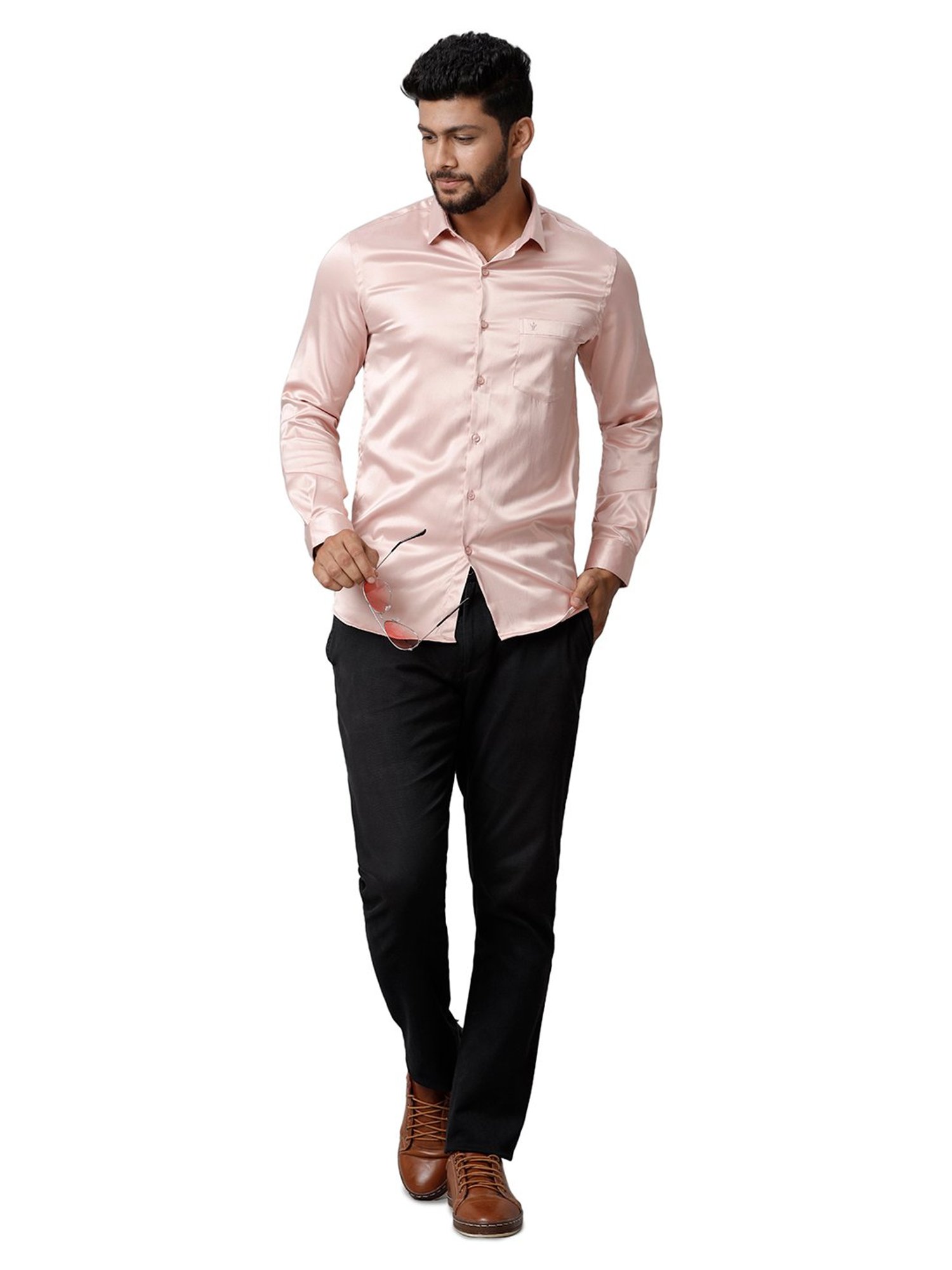 Ramraj Light Pink Regular Fit Full Sleeves Shirt