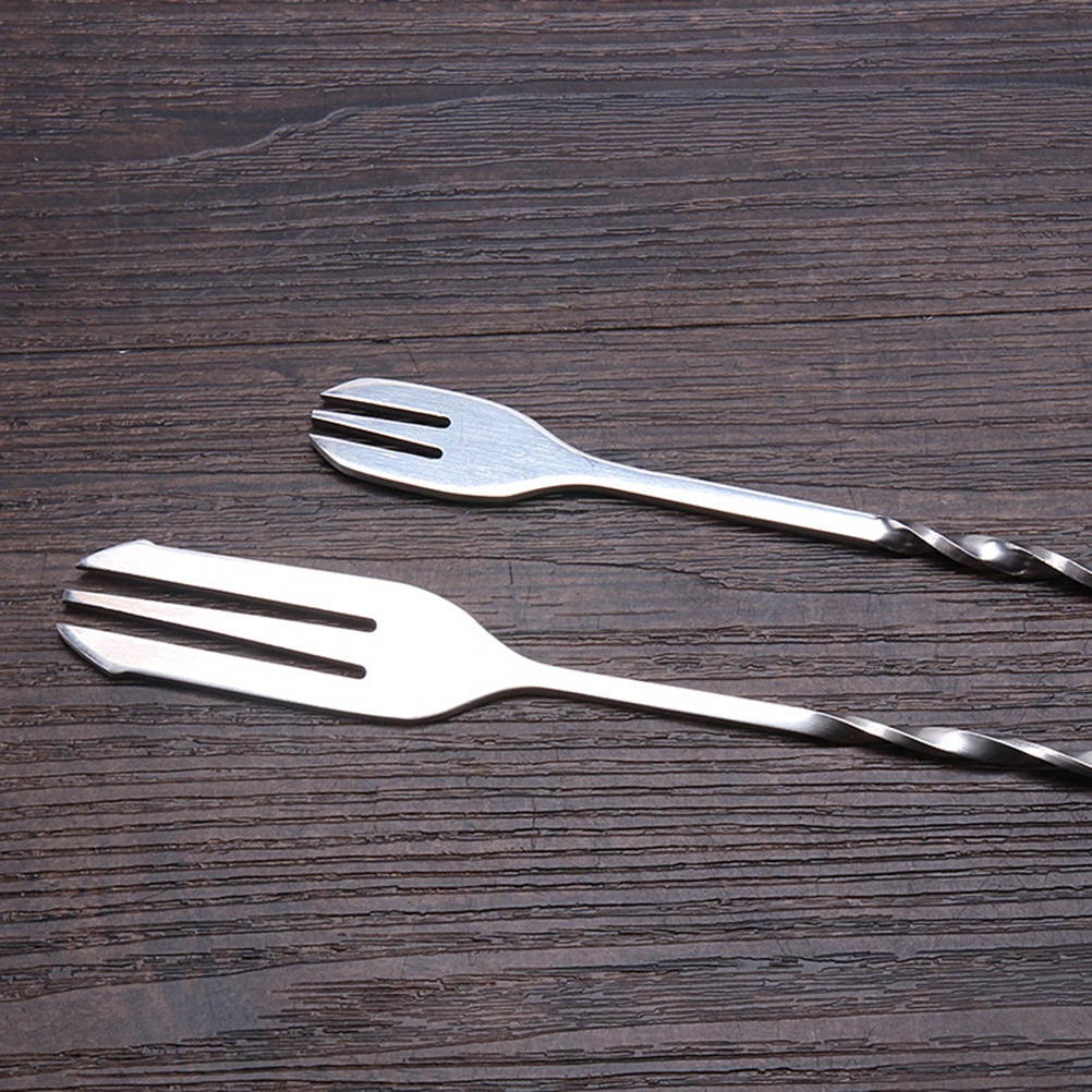 4pcs Wine Stirring Rod Stick Stirrers Ice Fork Dual Head Cocktail Spoons Swizzle Stick for Bar (2pcs Long Handle 32cm + 2pcs Short Handle 25cm Silver)