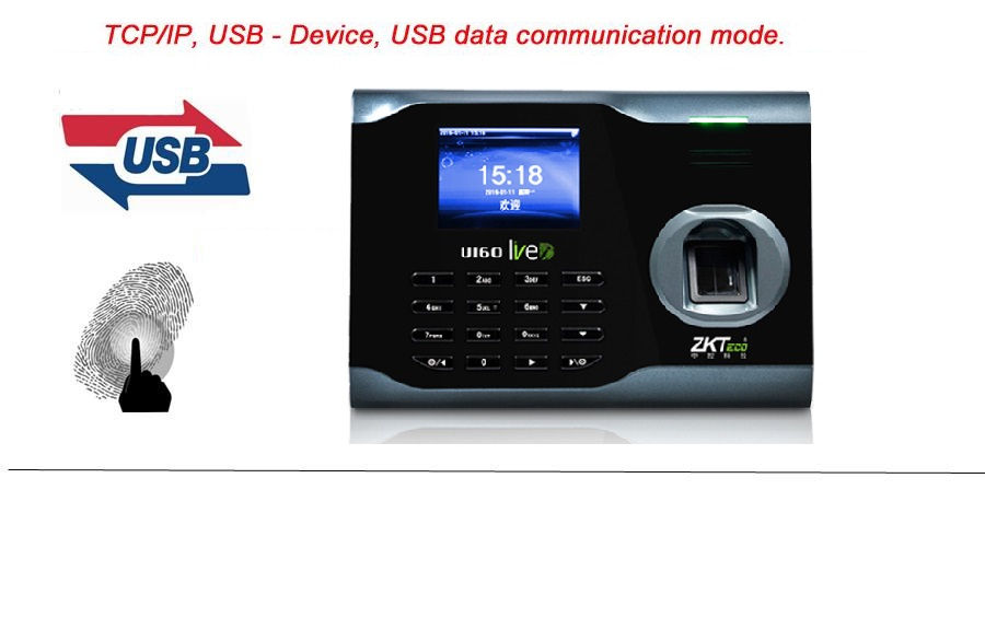 New Zk Bio Office U160 Employee Entry Biometric Fingerprint Time Attendance System Punch Clock 3 Inches Color TFT Screen TCP/IP Ethernet Ports USB-Device RS232/485 Communication, Store 3200 Fi