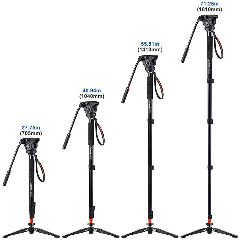 Monopod,  KX3232 73.2 inch Professional Monopod Tripod Lightweight Aluminum Telescopic Camera Monopod with Pan Tilt Fluid Head and Tripod Base for DSLR Video Cameras