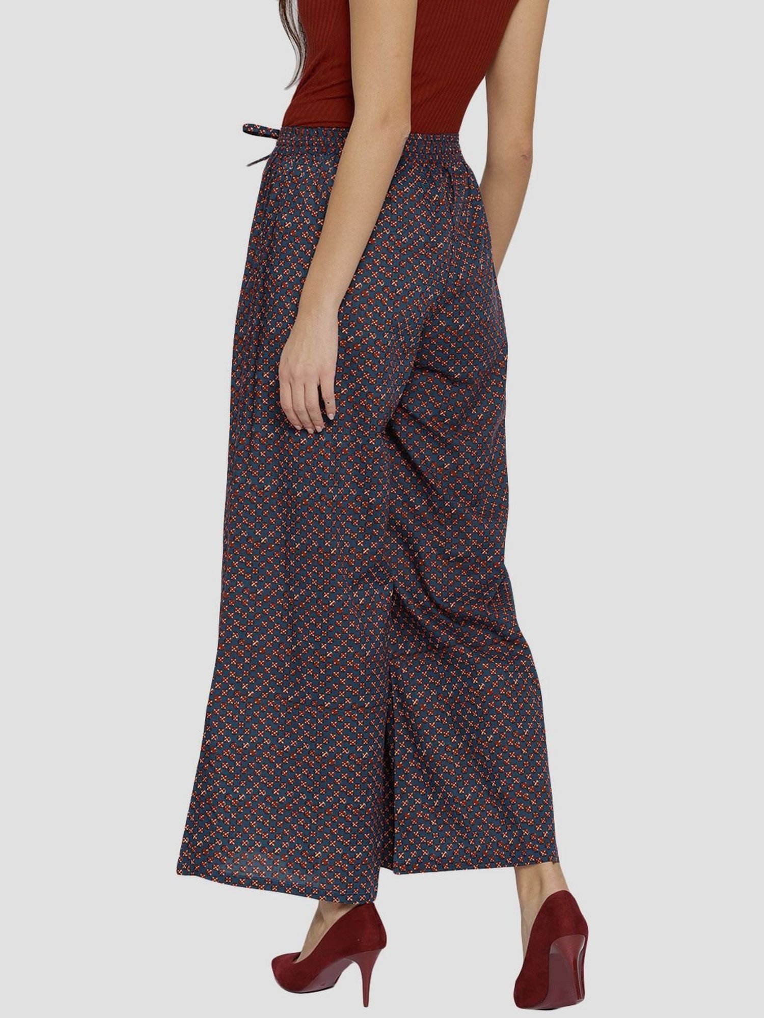 Sringam Blue Cotton Printed Palazzos