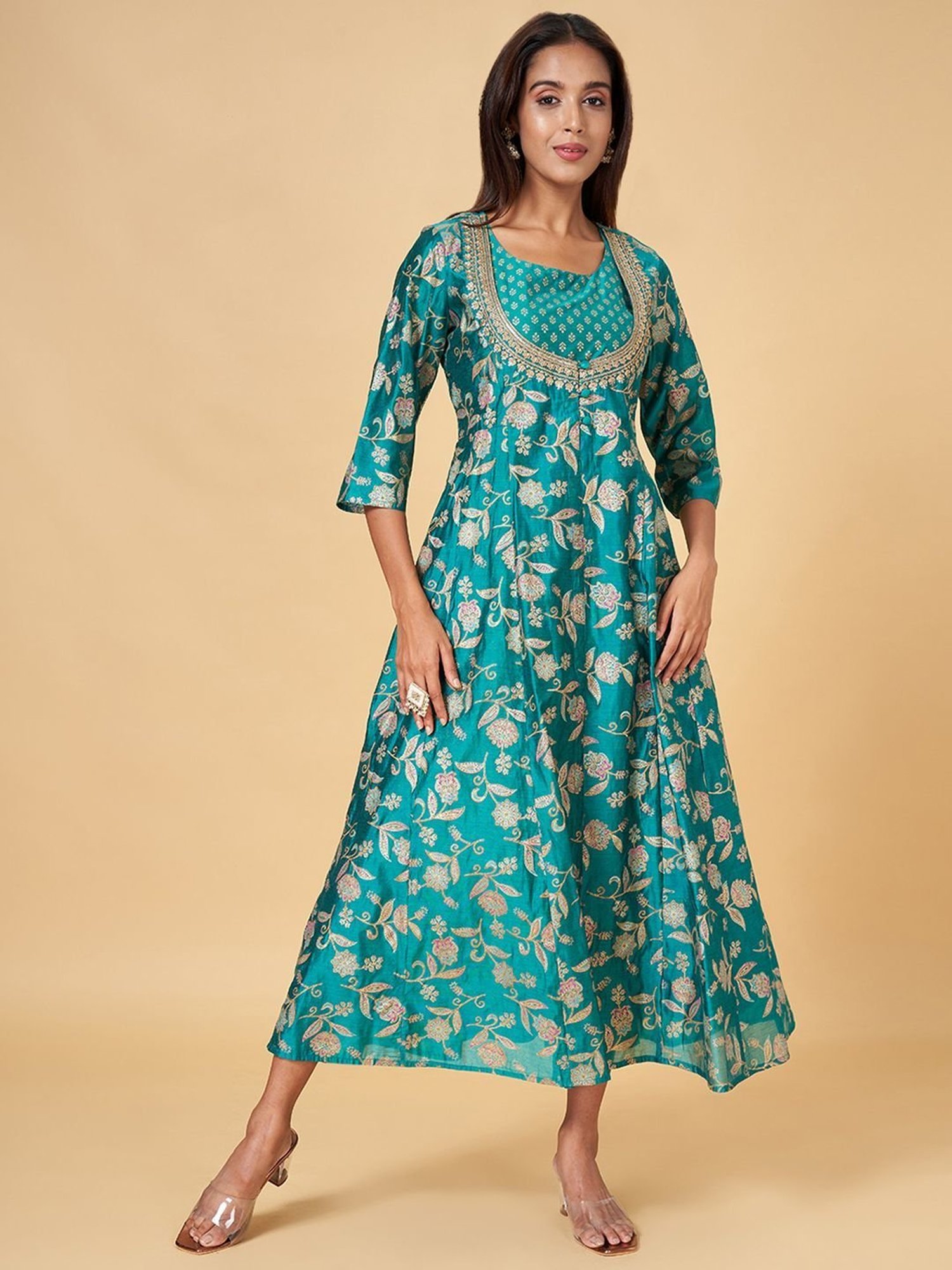 Rangmanch by Pantaloons Rama Green Embroidered A-Line Dress