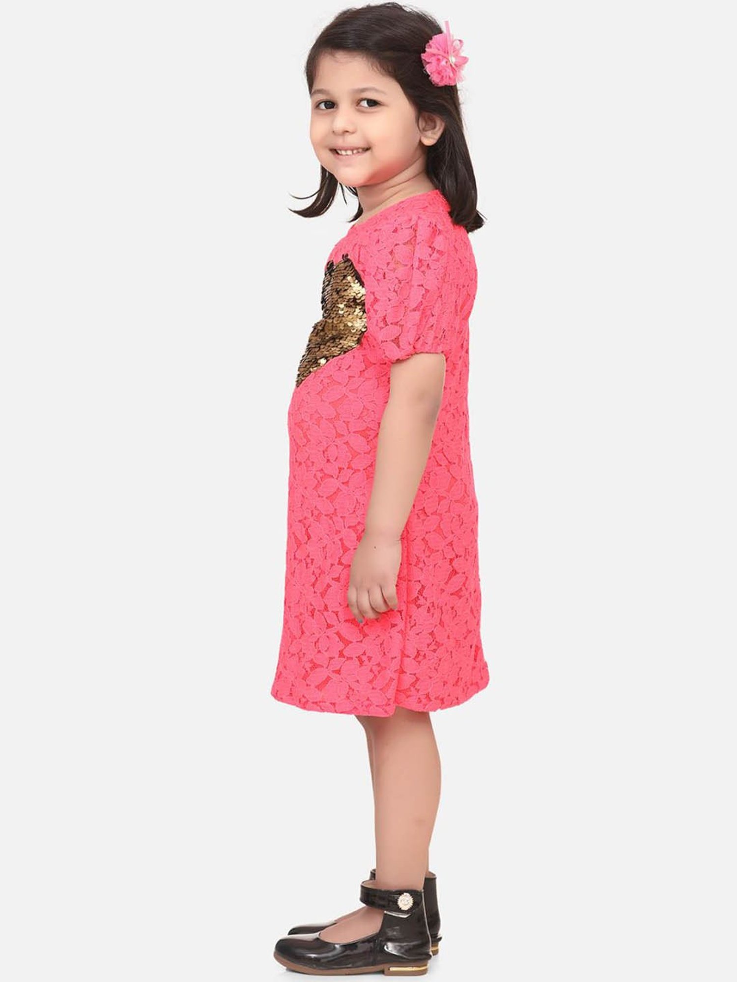 LilPicks Kids Pink Textured Pattern Dress