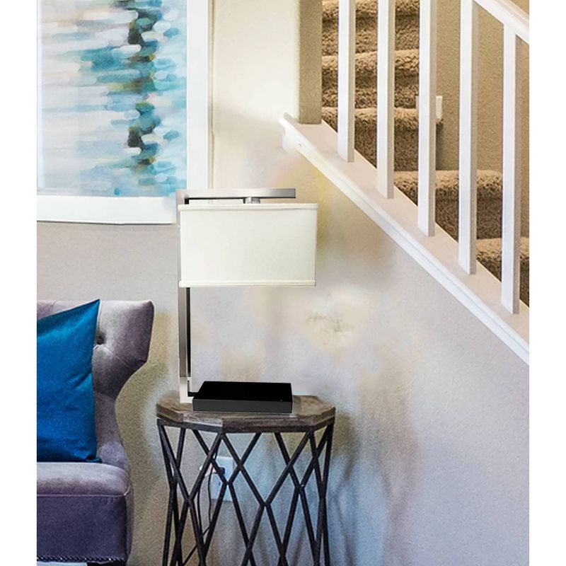 24" Retro Metal Table Lamp with Rectangular Shade Black - Ore International