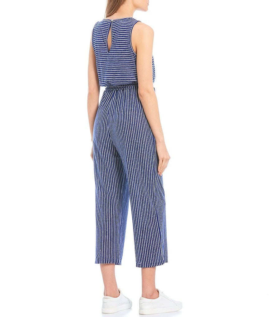 Angie Striped Strapless Smocked Bodice Ruffled Hem Jumpsuit