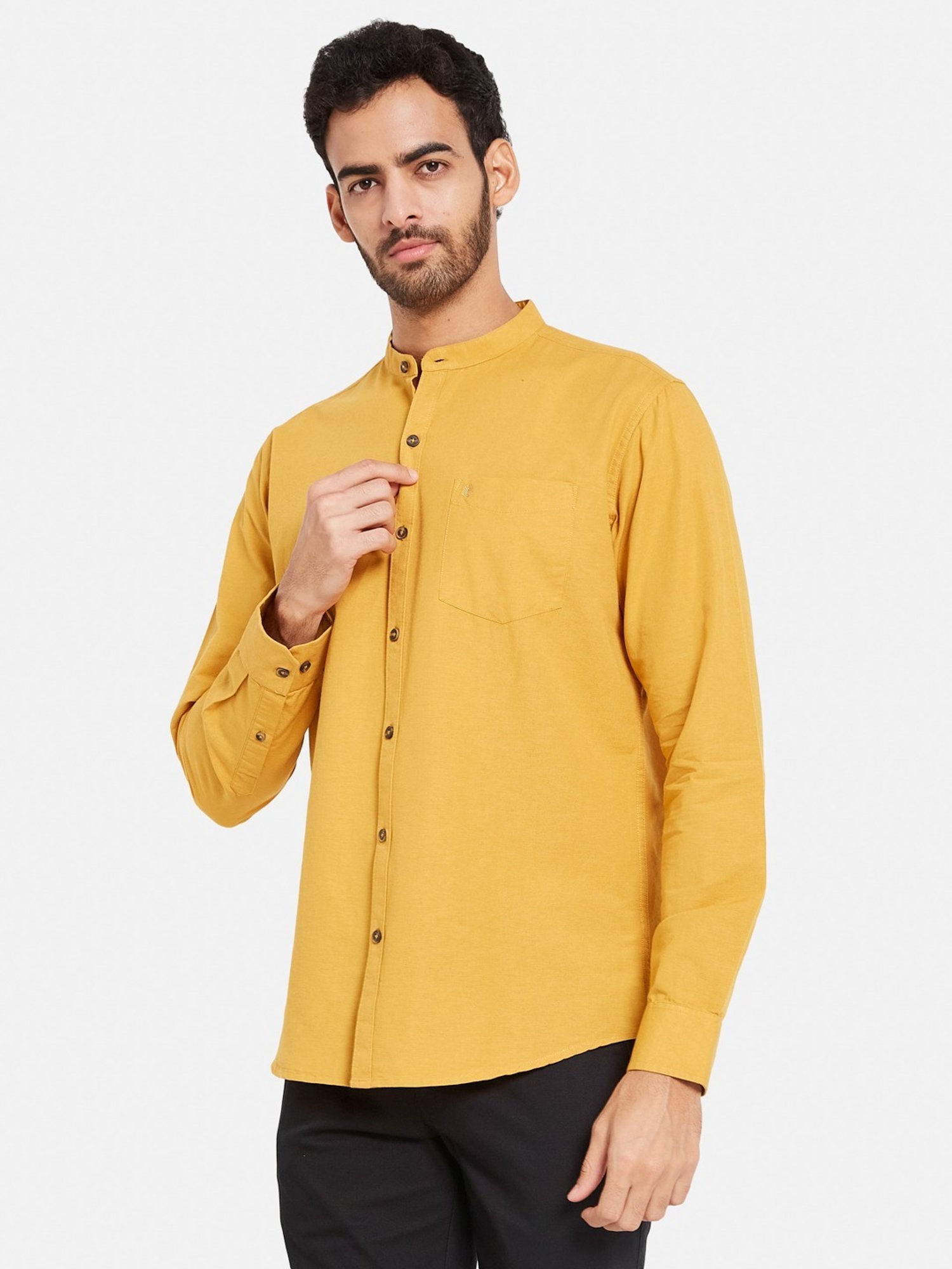 METTLE Yellow Cotton Regular Fit Shirt