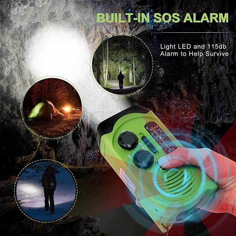 Emergency Solar Hand Crank Portable Radio  Self Powered NOAA Weather Radios Survival Kit with AMFMWB LED Flashlight Power Display 2000mAh Power Bank and SOS Alarm for Hurricane Storm
