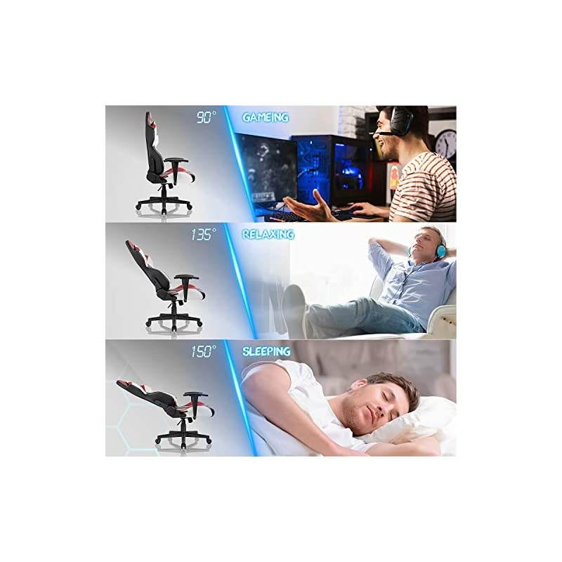 Gaming Chair Racing Style High-Back PU Leather Office Chair Computer Desk Chair Executive and Ergonomic Swivel Chair with Headrest and Lumbar Support (Red)