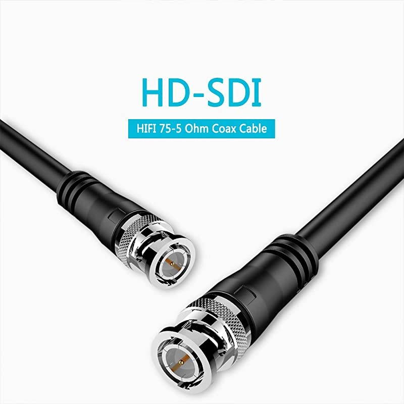 SDI Cable 6ft,  HD-SDI Cable 3G 75 Ohm Coax Cable 75-5 BNC to BNC Cable Copper Connectors Anti Oxidant 1080P for Video Security Camera CCTV Systems