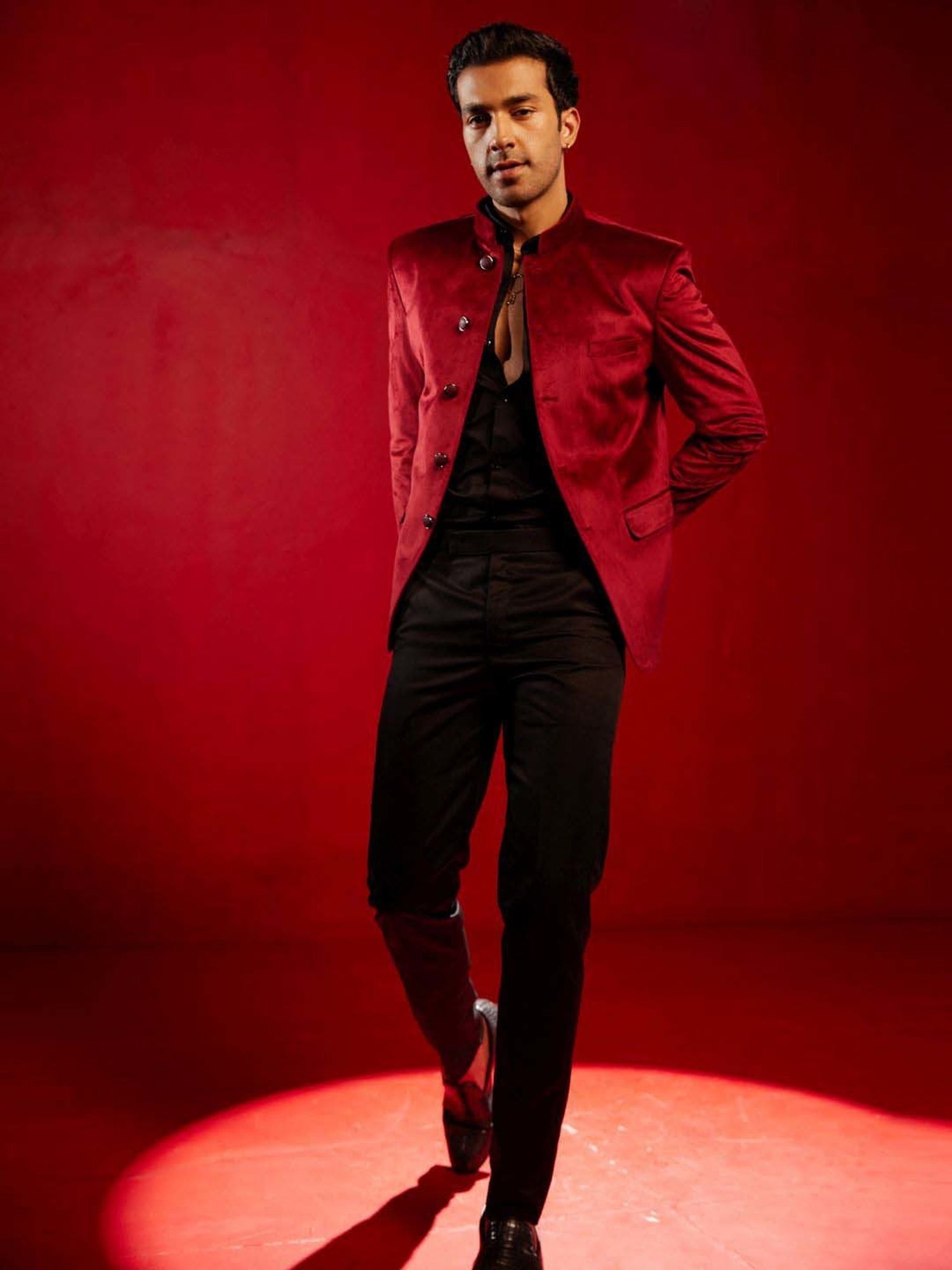 Vastramay Maroon Regular Fit Ethnic Blazer